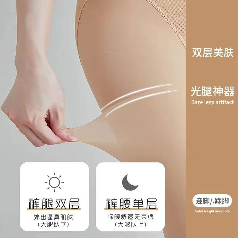 Light leg artifact flower fairy 2024 autumn and winter fleece-lined water light socks naked high waist abdomen ladies wear bottoming socks - Image 3