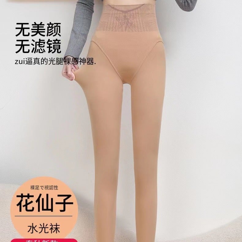 Light leg artifact flower fairy 2024 autumn and winter fleece-lined water light socks naked high waist abdomen ladies wear bottoming socks - Image 5