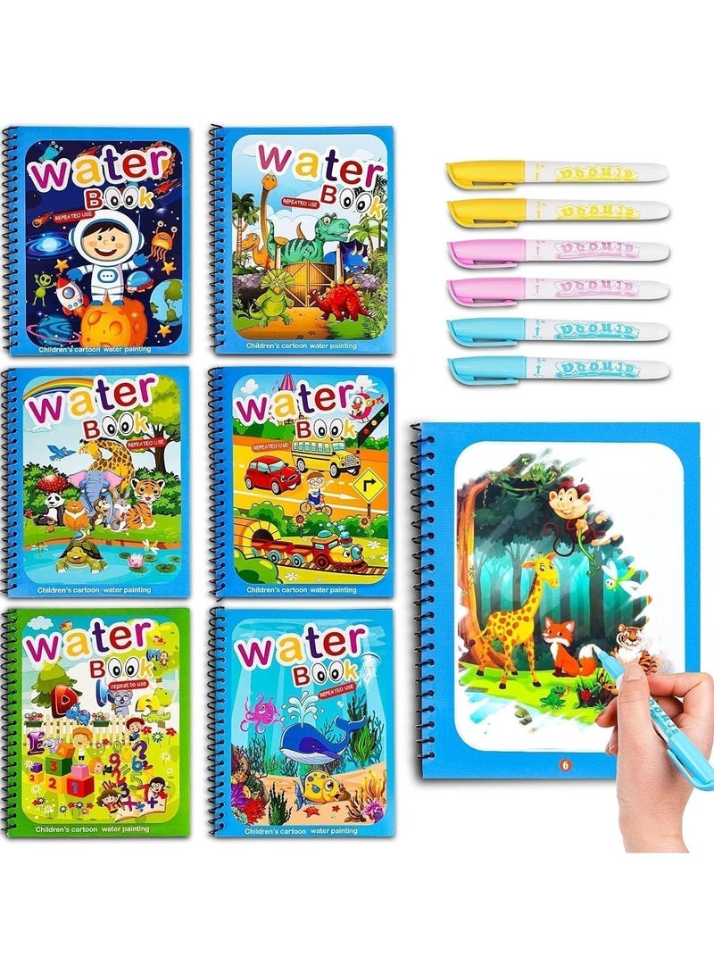 SKAFA Water Coloring Magic Book With Water Pen 8 Pcs | Cartoon Water Coloring Book | Kids Reusable Painting/Coloring Book for Toddlers,Educational Learning Kits Gifts,Best Birthday Gifts. (8)