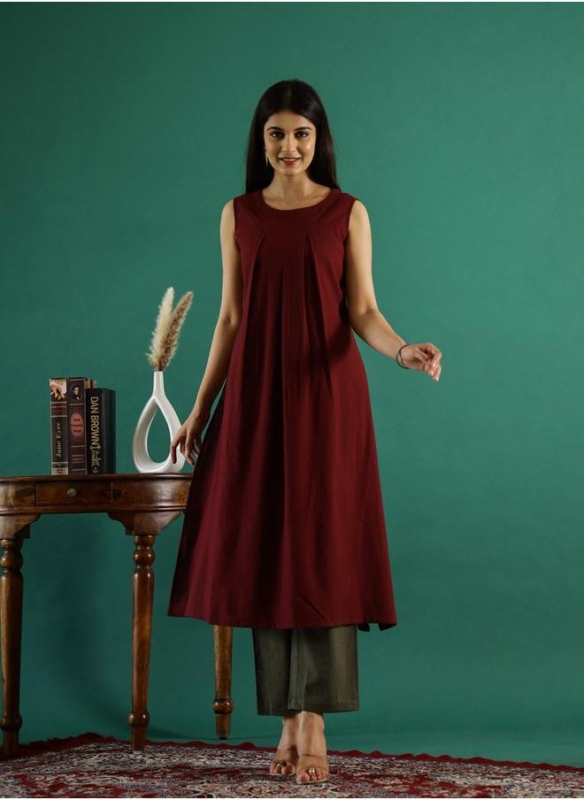 sanskrutihomes Round Neck Cotton A-Line Kurta with Trousers Set by Styli  - Image 1