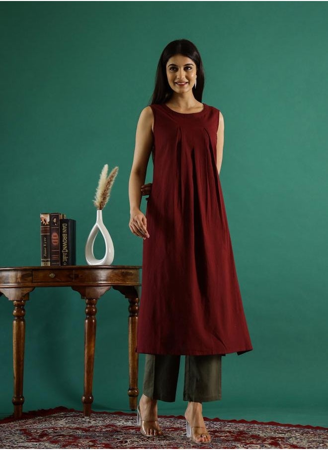 sanskrutihomes Round Neck Cotton A-Line Kurta with Trousers Set by Styli  - Image 3