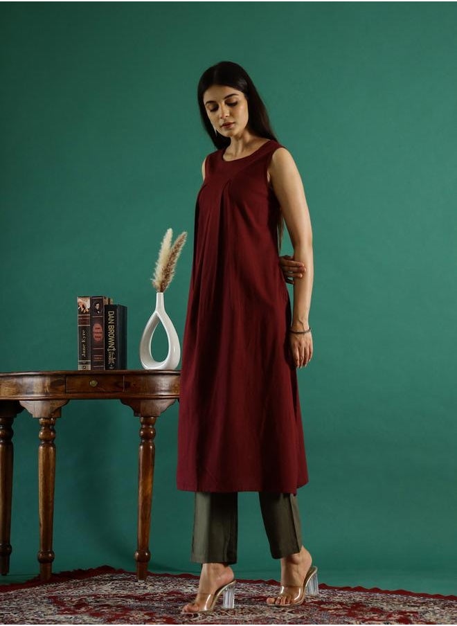 sanskrutihomes Round Neck Cotton A-Line Kurta with Trousers Set by Styli  - Image 5