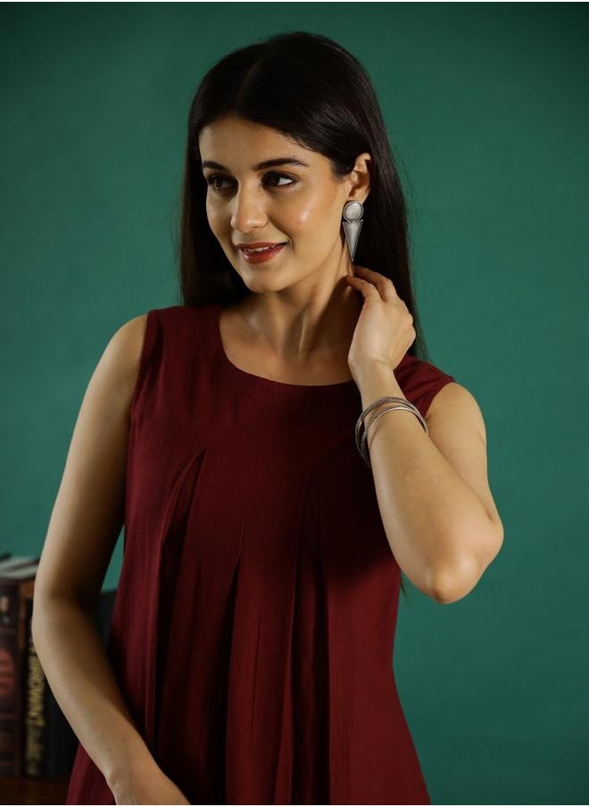 sanskrutihomes Round Neck Cotton A-Line Kurta with Trousers Set by Styli  - Image 4
