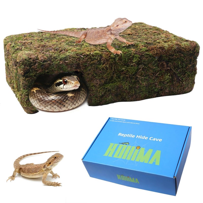 Hollima Mossy Cave Hide for Reptiles, Yellow Color Lizard Moss Hideout with Safe Shelter, Snake Cave Hut for Themed Terrarium Ideal for Gecko Hamster Snake to Rest & Hide - Image 1