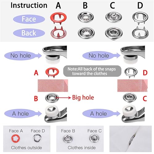BELOXY Premium Snap Buttons Kit – 100 Sets 9.5mm Metal Fasteners in 10 Colors with Hand Pliers Tool, Five-Claw Copper Buckles for Sewing, DIY Crafts, Baby Clothes, Hats, Bibs & Rompers (Silver) - Image 4