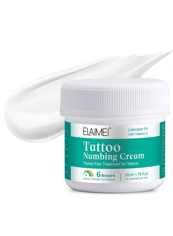 Elaimei Tattoo Numbing Cream Before Tattoo 50ml, 6-8 Hours Maximum Strength Painless Tattoo Numbing Cream for Tattoos with Aloe Vera, Vitamin E, Lecithin - Image 1
