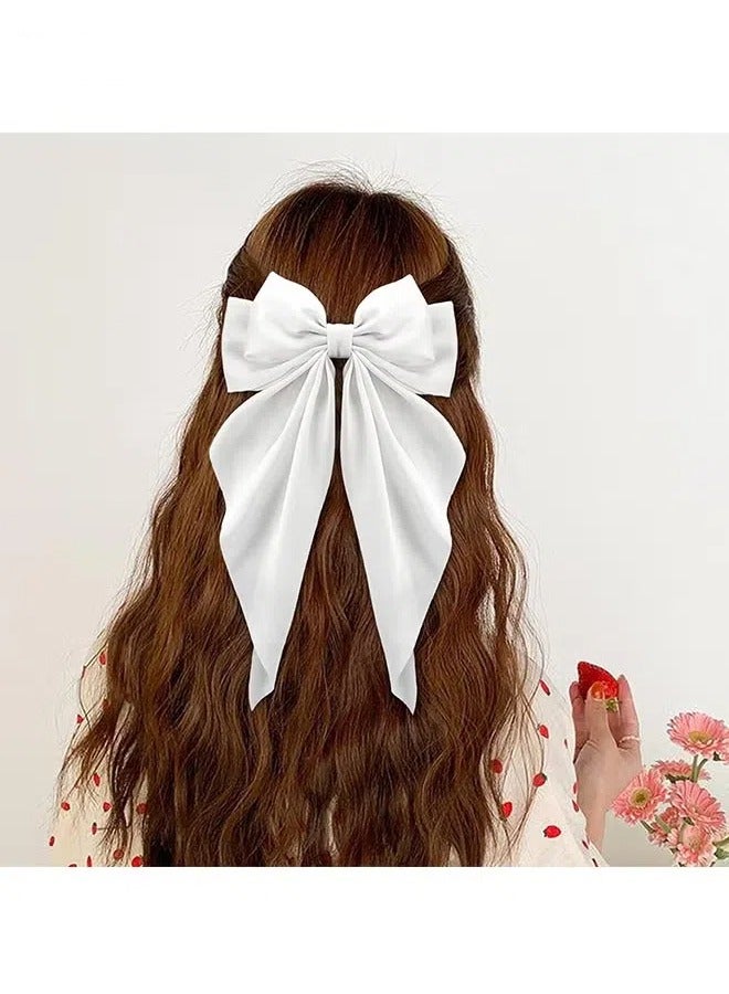 Big Bow Hair Clips 2pcs, Long Tail French Hair Bows for Women Girl, Satin Silky Bow Hair Barrette, Black White Bow Hair Dress Up Accessories for Party/Show/Wedding - Image 4