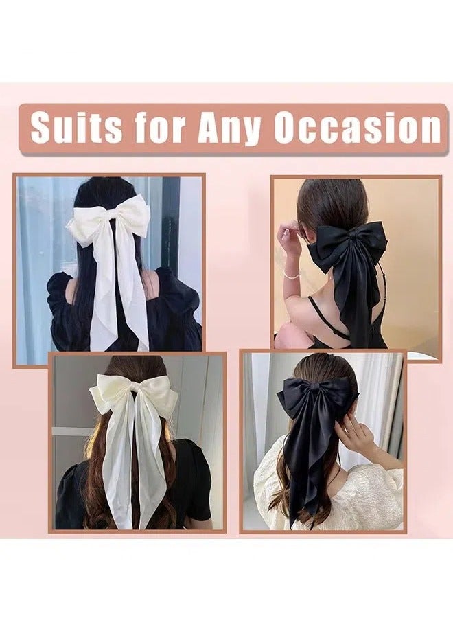 Big Bow Hair Clips 2pcs, Long Tail French Hair Bows for Women Girl, Satin Silky Bow Hair Barrette, Black White Bow Hair Dress Up Accessories for Party/Show/Wedding - Image 5