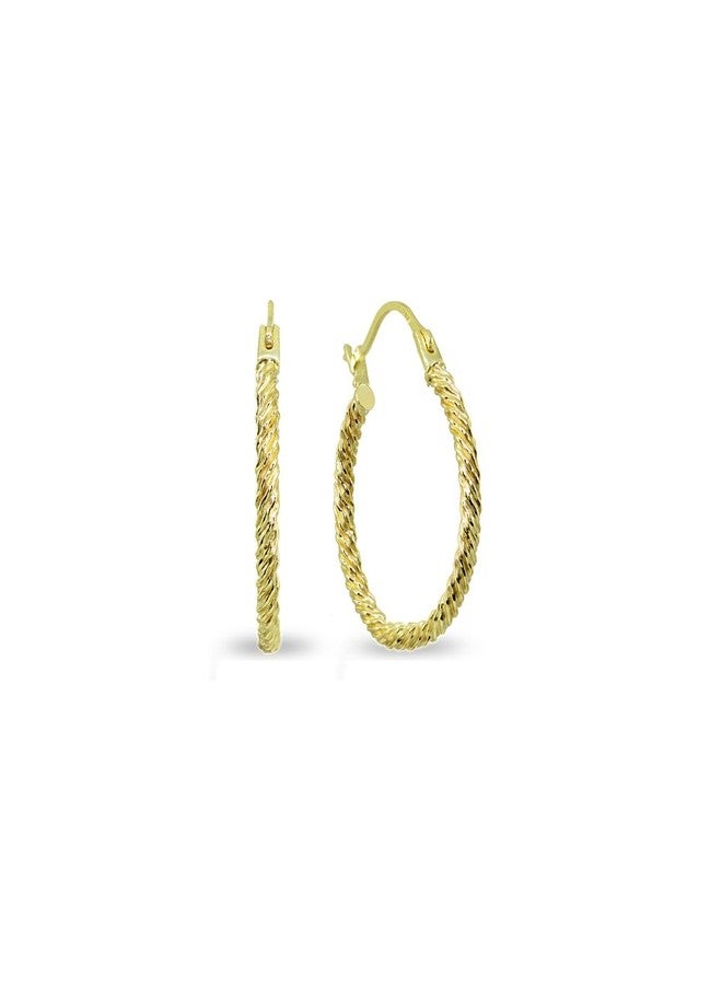Hoops 4 Less 14K Gold 2x15mm Textured Twist Round Lightweight Click-Top Hoop Earrings - Image 1