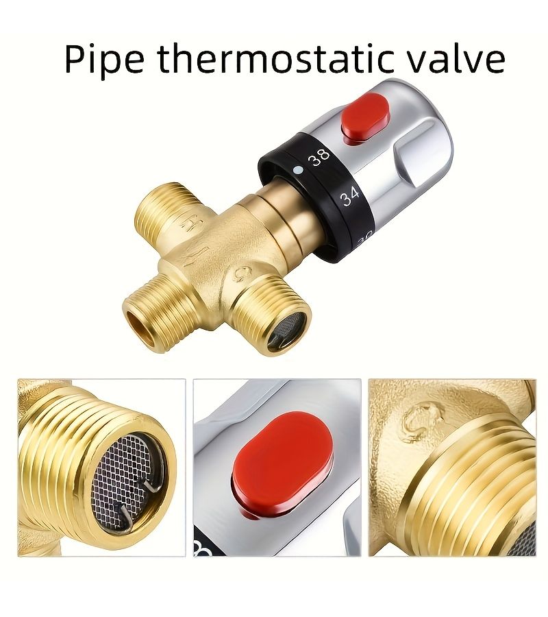 Classic Brass Thermostatic Valve With Dual Temperature Control Polished Finish - Image 3