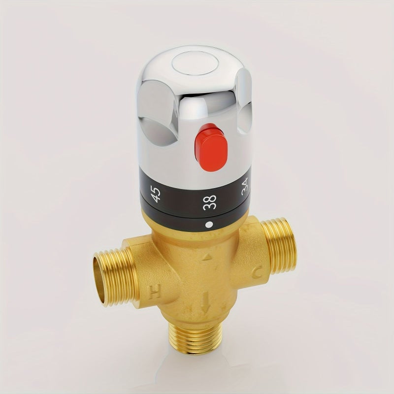 Classic Brass Thermostatic Valve With Dual Temperature Control Polished Finish - Image 1