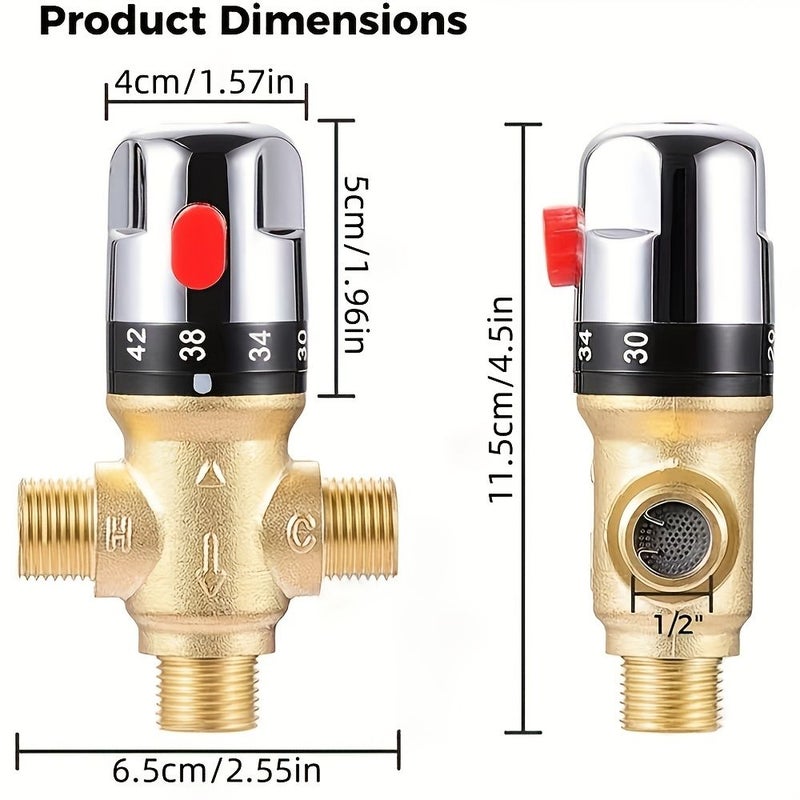 Classic Brass Thermostatic Valve With Dual Temperature Control Polished Finish - Image 4