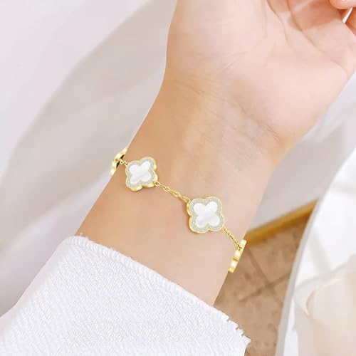 SHINYY Four Leaf Clover Bracelet for Women | 18K Gold Plated Cubic Zirconia Link Bracelet | 4 Leaf Lucky Jewelry Gift for Her (White Gold) - Image 2