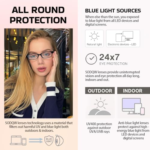 SODQW Office-Siren Blue Light Glasses for Women, Rectangle Frame, Y2K Small Eyewear, Anti Eyestrain Computer Glasses - Image 5
