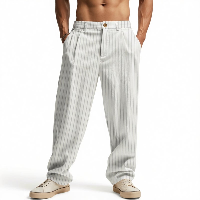 Men's Casual Striped Straight Leg Pants Summer Loose Fit Trousers - Image 3
