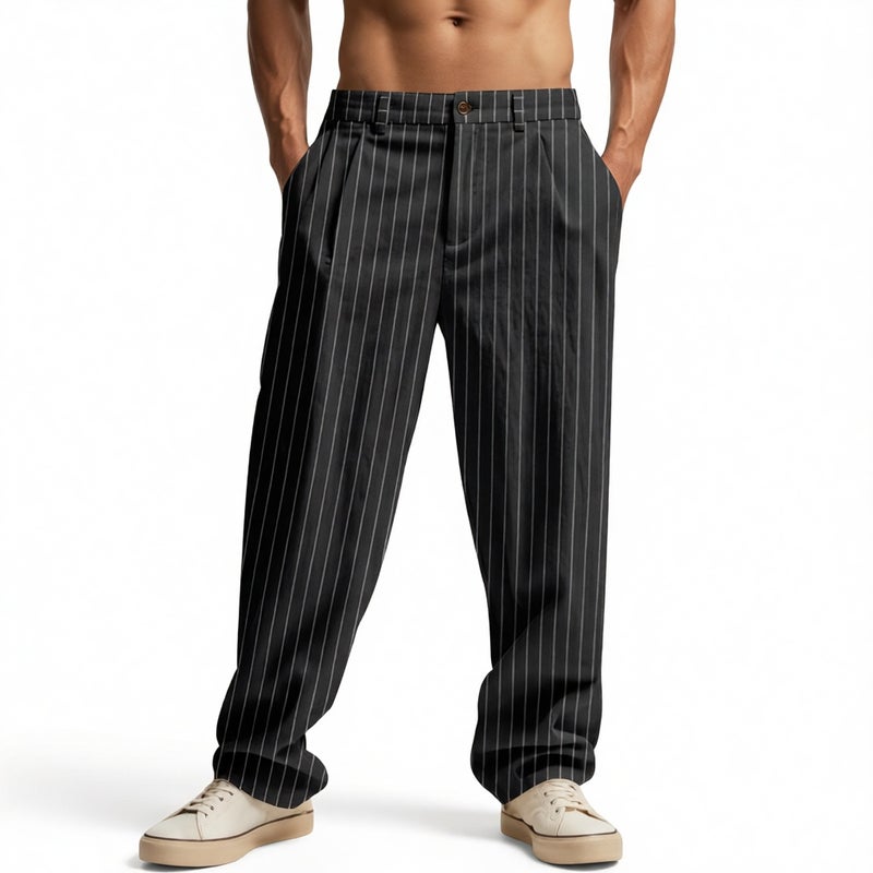 Men's Casual Striped Straight Leg Pants Summer Loose Fit Trousers - Image 4