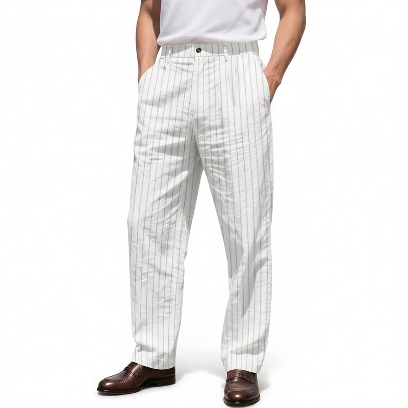 Men's Casual Striped Straight Leg Pants Summer Loose Fit Trousers - Image 5