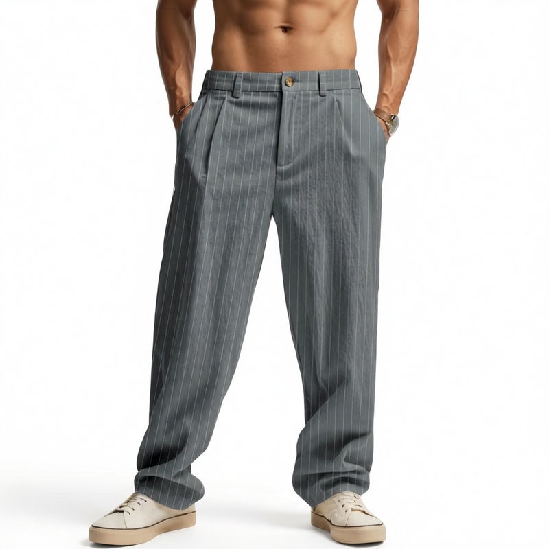 Men's Casual Striped Straight Leg Pants Summer Loose Fit Trousers - Image 2