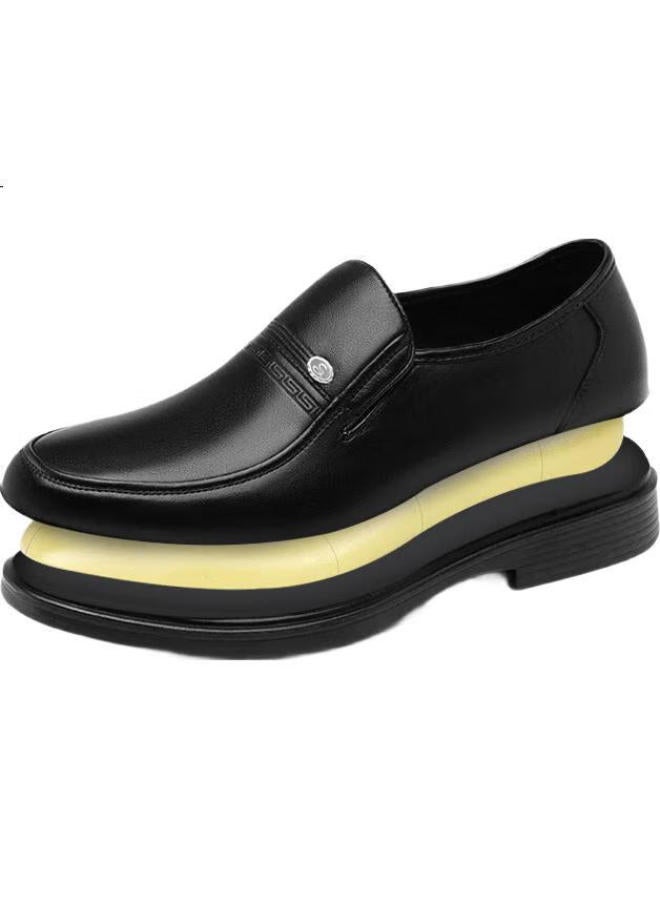 Egchi Men'S Slip-On Leather Shoes, Wear-Resistant Soft Sole, Driving Fashion Business Casual Shoes X222802 Black 44 - Image 3