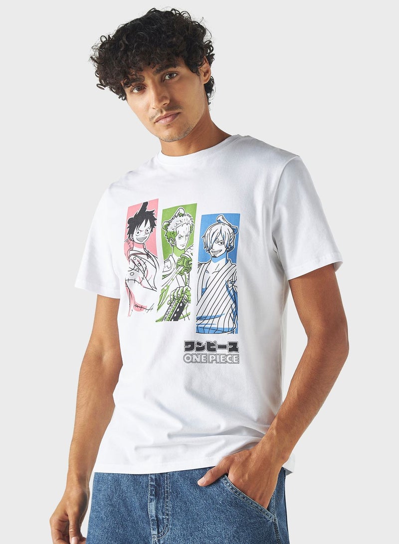 One Piece Print Crew Neck T-Shirt