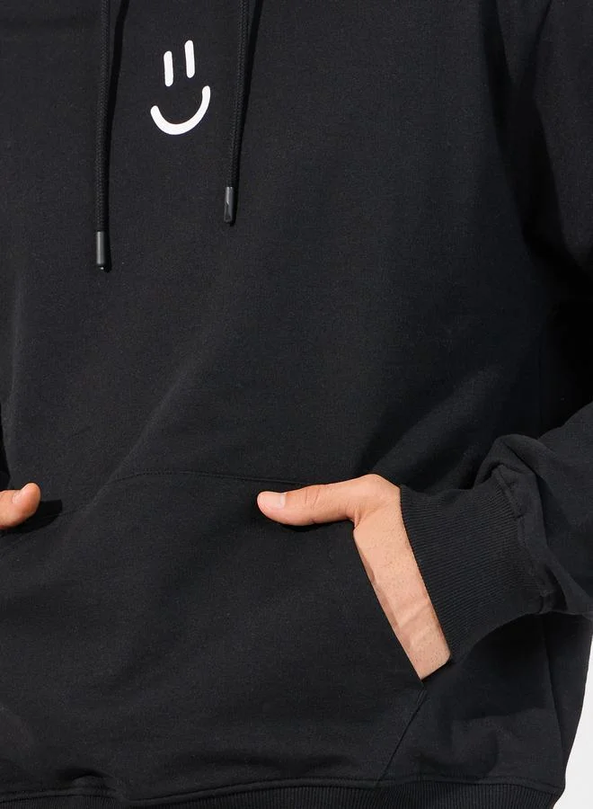 Styli Minimal Emoji Print Relaxed Fit Hoodie