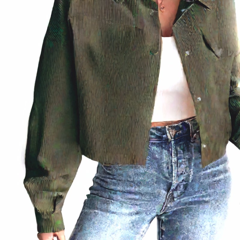 Womens Slim Fit Zip Front Corduroy Jacket with Polo Collar - Image 3
