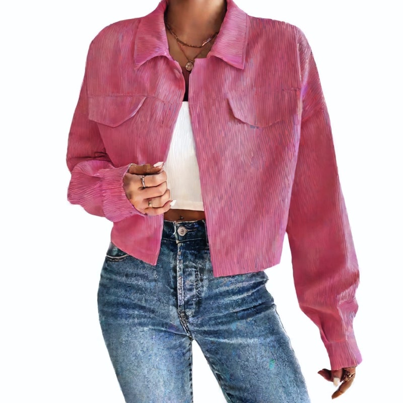 Womens Slim Fit Zip Front Corduroy Jacket with Polo Collar - Image 4