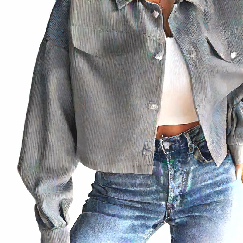 Womens Slim Fit Zip Front Corduroy Jacket with Polo Collar - Image 2