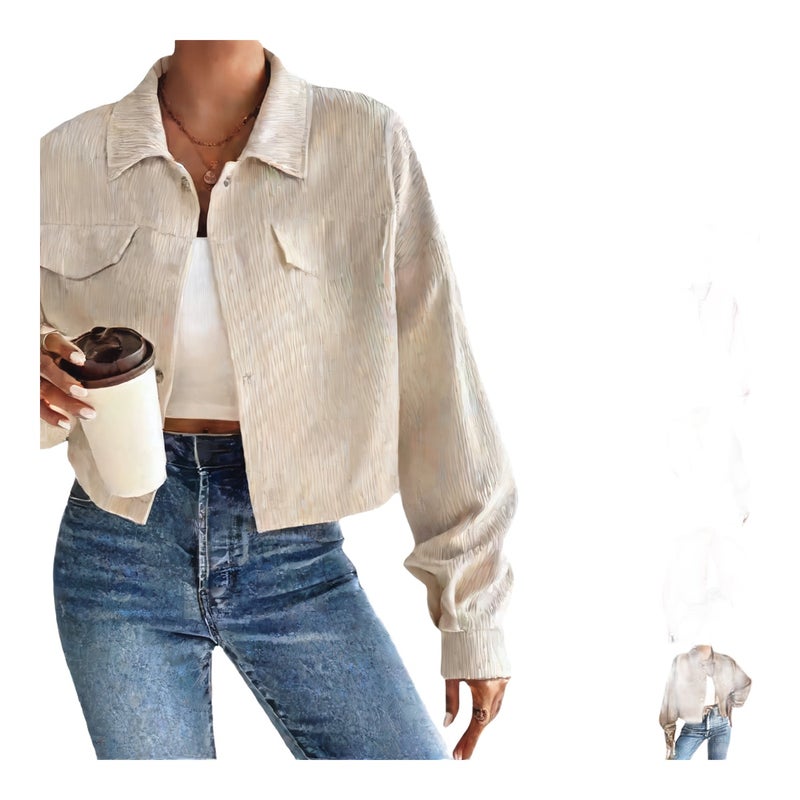 Womens Slim Fit Zip Front Corduroy Jacket with Polo Collar - Image 1