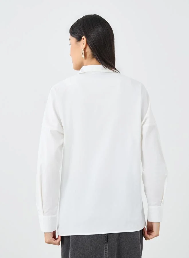 Styli Styli Plain Collared Shirt with Buttoned Sleeve