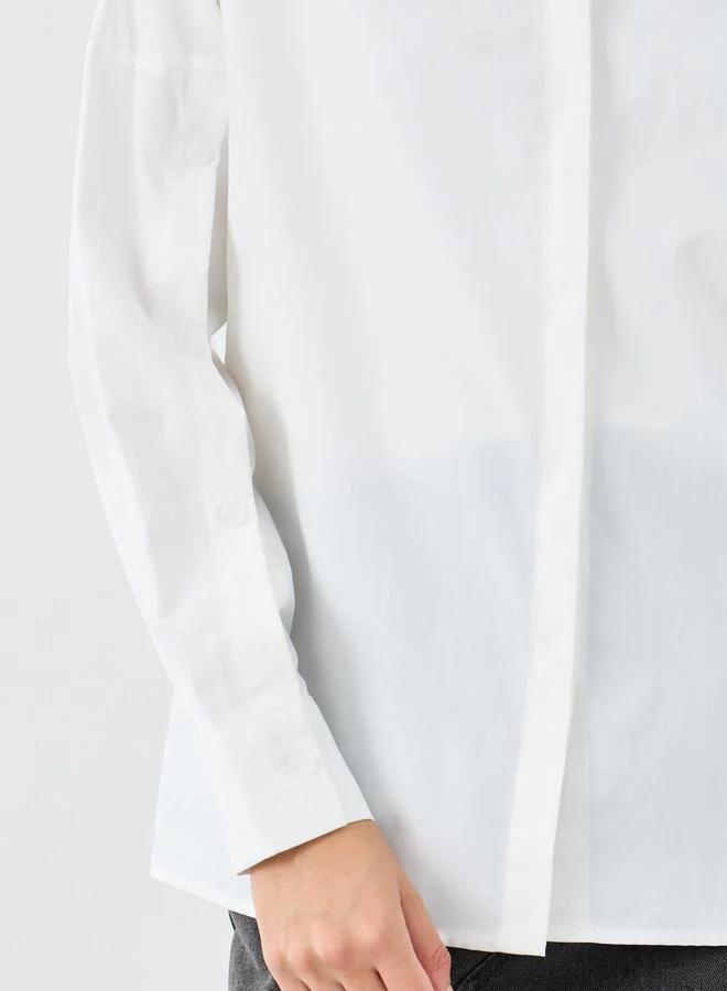 Styli Styli Plain Collared Shirt with Buttoned Sleeve