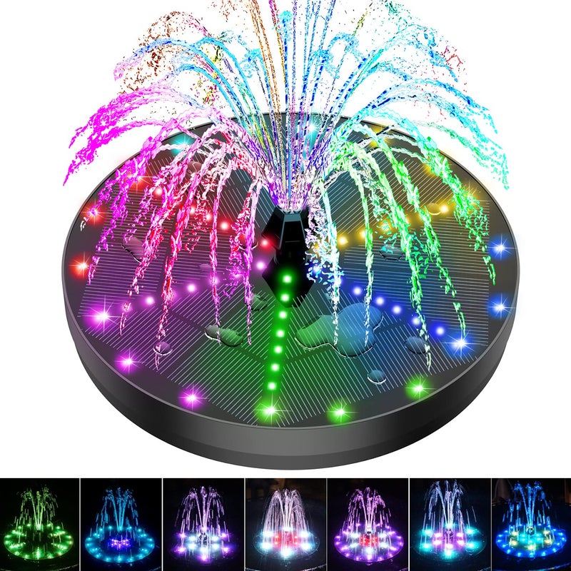 GAIZERL Solar Bird Bath Fountains Upgraded 4W Solar Powered Water Fountain Pump with 4000 Battery 7 Nozzles  4 Fixers Colorful LED Lights for Garden Swimming Pool Pond Fish Tank and Outdoor