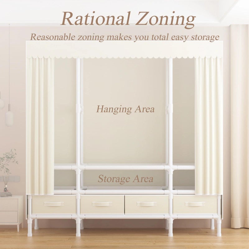 WEALTHYHEART Portable Closet,Garment Rack,Heavy Duty Clothes Rack with Cover,Wardrobe Closet with 1 Hanging Rods, 2 Storage Shelves and 3 Drawers,43.3" L x 17.7" W x 67.7" H,Pale Yellow - Image 5
