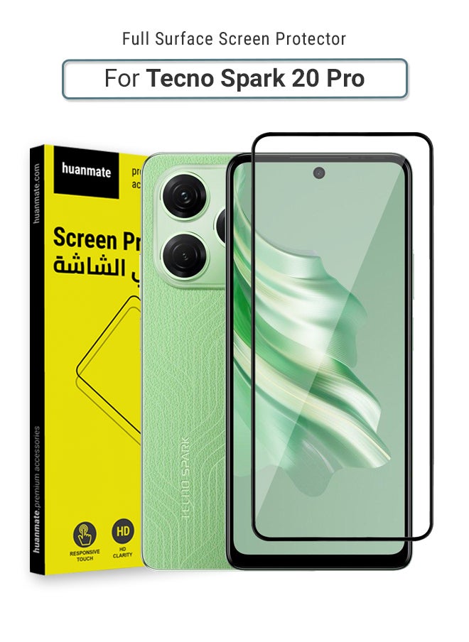 Tecno Spark 20 Pro Screen Protector – Premium Edge to Edge Tempered Glass, High Transparency, Delicate Touch, Anti-Explosion, Smooth Arc Edges, Easy Installation