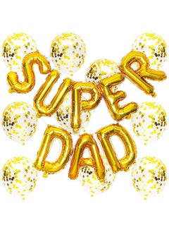 Atpata Funky Atpata Funky Super Dad Balloon Combo - 16" Golden Letter Balloons with 10pcs. 12" Golden Confetti Balloons for Father?s Day Birthday Party Decorations, Gold, Large  - Image 1