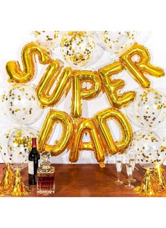 Atpata Funky Atpata Funky Super Dad Balloon Combo - 16" Golden Letter Balloons with 10pcs. 12" Golden Confetti Balloons for Father?s Day Birthday Party Decorations, Gold, Large  - Image 2