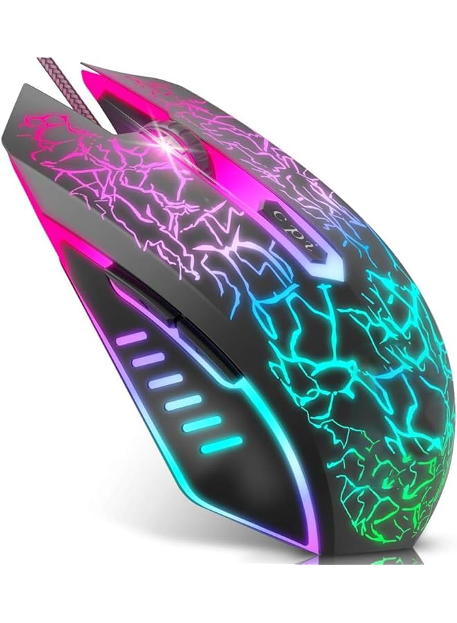 Bluejw Gaming Mouse Wired Ergonomic Gamer Laptop Pc Optical Computer Mice With Rgb Backlit 4 Adjustable Dpi Up To 3600 6 Programmable Buttons For Windows 7/8/10/Xp Vista Linux (Black)  - Image 1