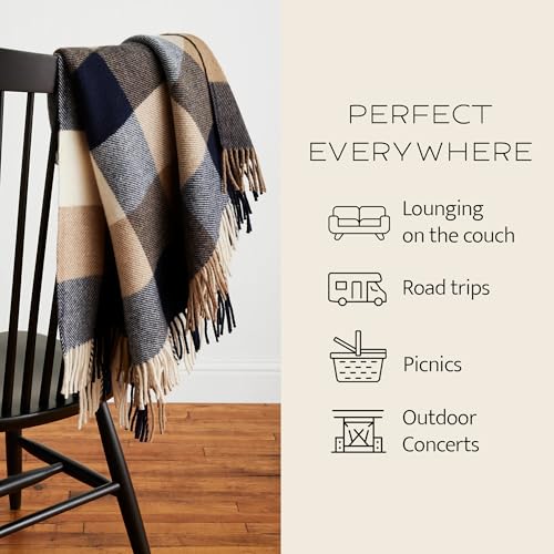 Pendleton Eco-Wise Washable Throw with Fringe 54" x 60" - 100% Wool, All Season, Washable, Soft and Durable Blanket for Home and Outdoor Adventures - Black/Ivory - Image 5