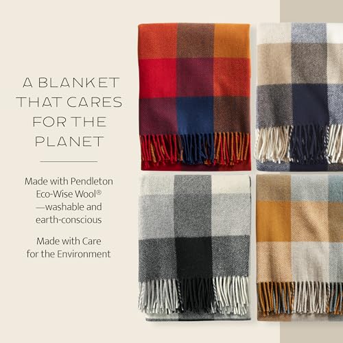 Pendleton Eco-Wise Washable Throw with Fringe 54" x 60" - 100% Wool, All Season, Washable, Soft and Durable Blanket for Home and Outdoor Adventures - Black/Ivory - Image 4