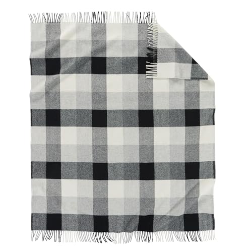 Pendleton Eco-Wise Washable Throw with Fringe 54" x 60" - 100% Wool, All Season, Washable, Soft and Durable Blanket for Home and Outdoor Adventures - Black/Ivory - Image 1