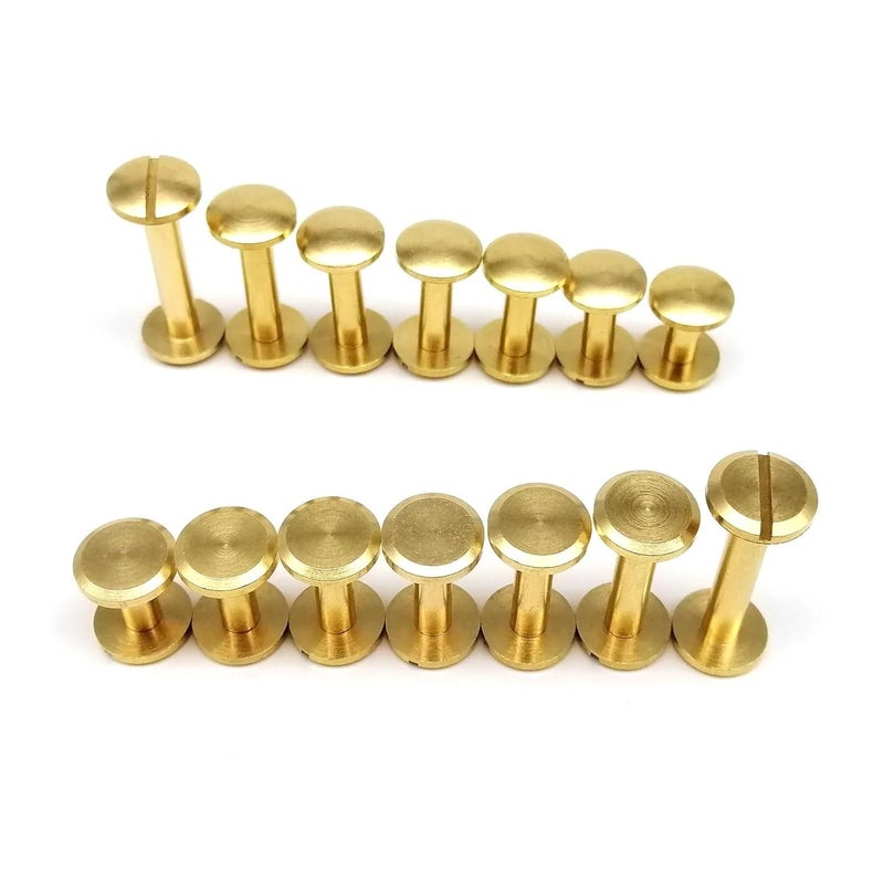 Leather Rivets 100pcs Solid Brass Copper Chicago Screw Nail Post Binding Rivet Round Head Stud for Leather Craft Wallet Bag Belt Strap Web Book for Belts Bookbinding(Cambered Head,14mm) - Image 1