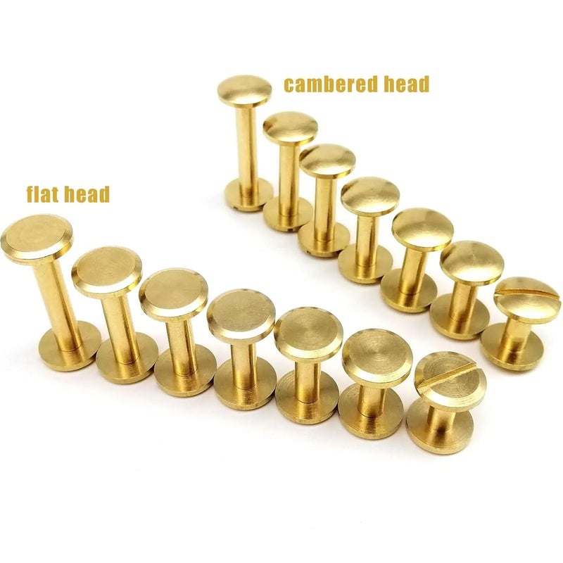 Leather Rivets 100pcs Solid Brass Copper Chicago Screw Nail Post Binding Rivet Round Head Stud for Leather Craft Wallet Bag Belt Strap Web Book for Belts Bookbinding(Cambered Head,14mm) - Image 3