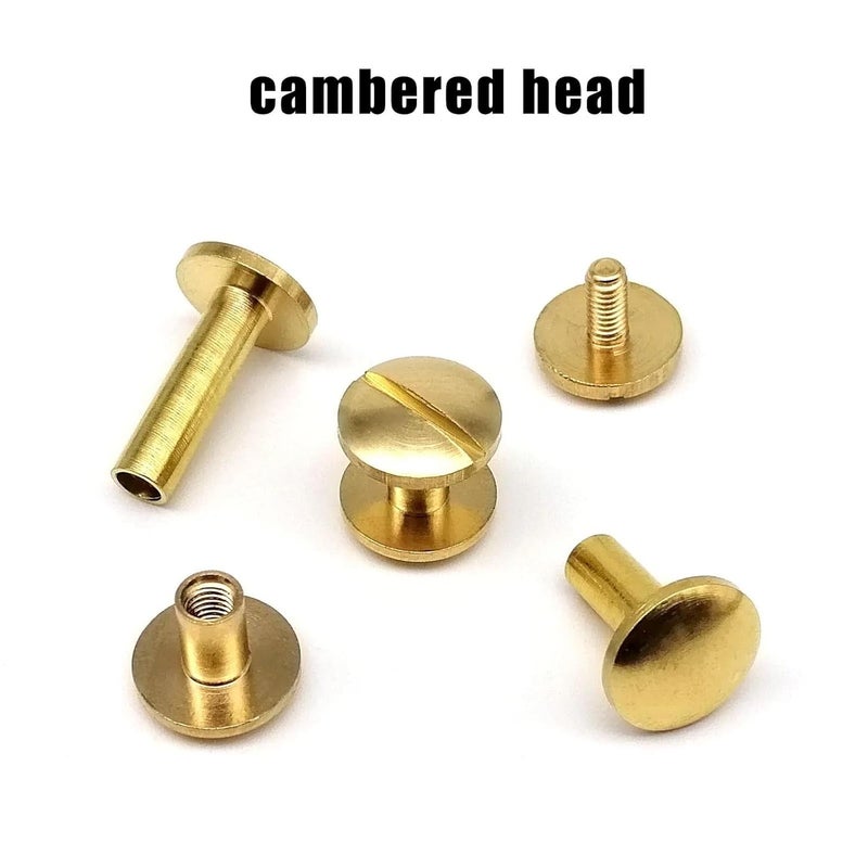 Leather Rivets 100pcs Solid Brass Copper Chicago Screw Nail Post Binding Rivet Round Head Stud for Leather Craft Wallet Bag Belt Strap Web Book for Belts Bookbinding(Cambered Head,14mm) - Image 2