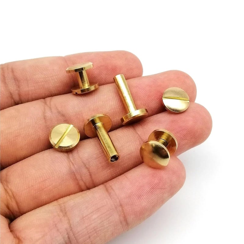Leather Rivets 100pcs Solid Brass Copper Chicago Screw Nail Post Binding Rivet Round Head Stud for Leather Craft Wallet Bag Belt Strap Web Book for Belts Bookbinding(Cambered Head,14mm) - Image 4