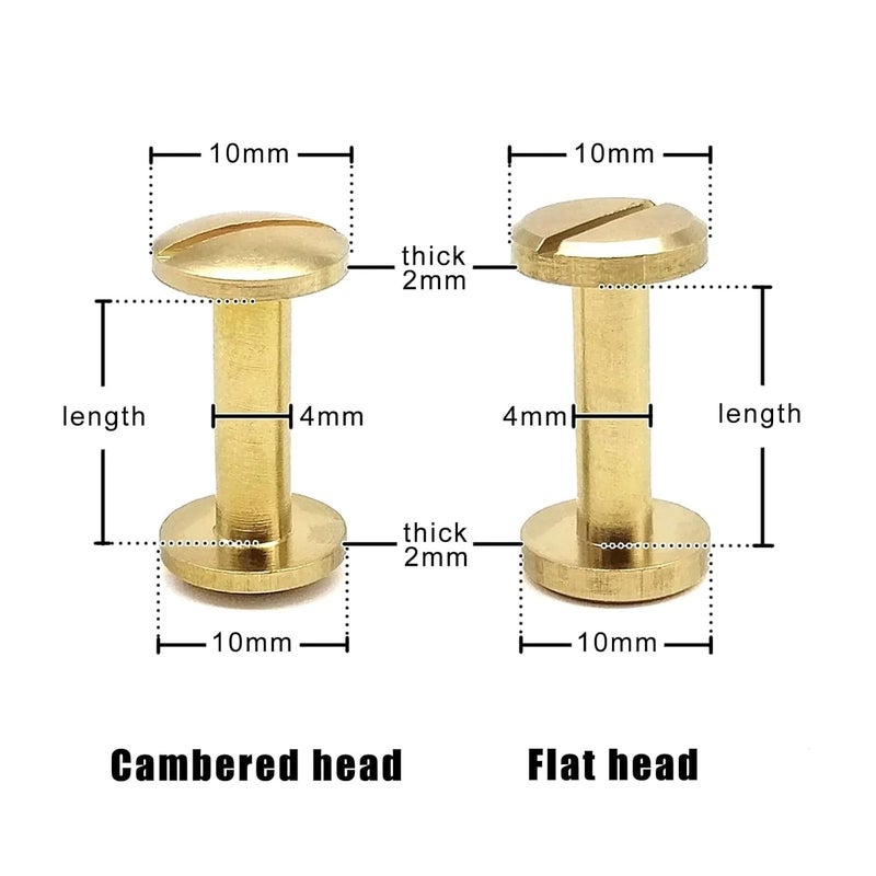 Leather Rivets 100pcs Solid Brass Copper Chicago Screw Nail Post Binding Rivet Round Head Stud for Leather Craft Wallet Bag Belt Strap Web Book for Belts Bookbinding(Cambered Head,14mm) - Image 5