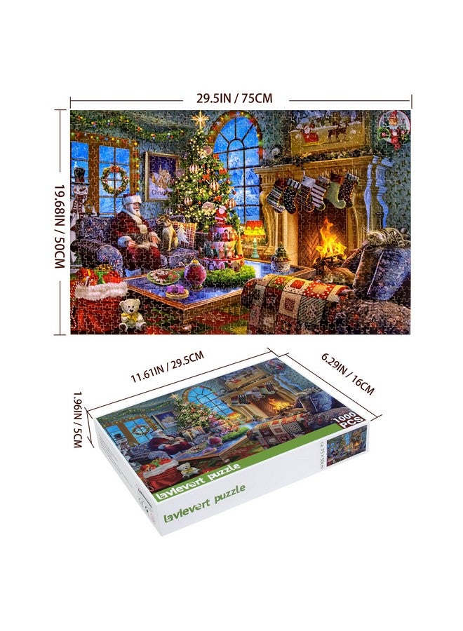 Lavievert Wooden Jigsaw Puzzle 1000 Piece Puzzle For Adults And Kids - Santa Claus, Fireplace, Christmas Tree & Warm Christmas - Image 2