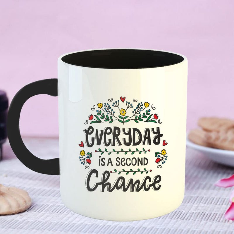 Happu Printed Ceramic Coffee Mug Motivational Quotes Everyday is a Second Chance Gift for Colleagues Office Desk Gift Gift for Mens Gift for Womens Gift for Trainers 325 ML11Oz 2702BK - Image 4