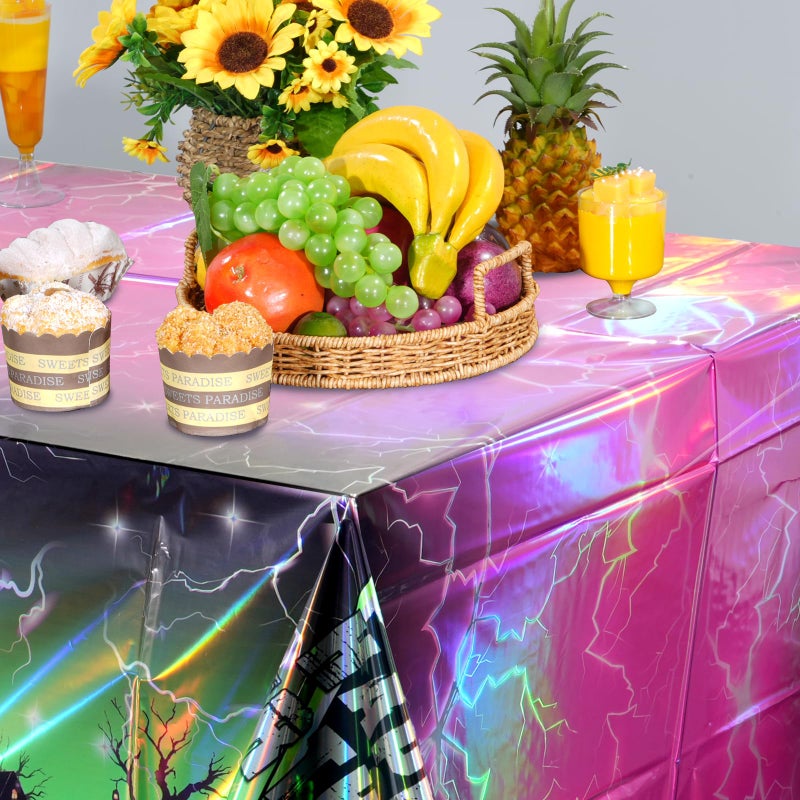 Jectivs 3 Pcs Monster Truck Iridescence Party Tablecloth Decorations,54 x 108 Inch Plastic Happy Birthday Truck Table Cloth Disposable Purple Green Laser Table Cover for Birthday Racing Themed Party Supplies - Image 4
