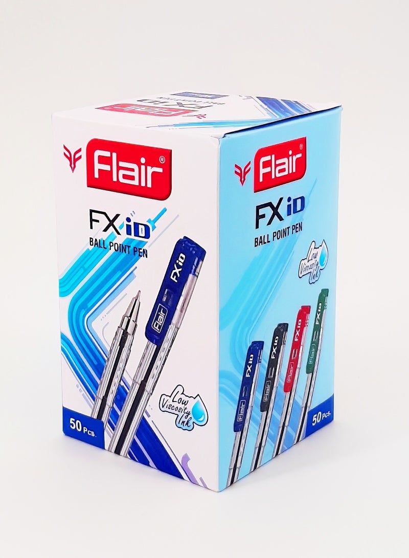 Flair قلم حبر جاف FX Id، 50 قطعة، حامل مربع، أزرق - Image 1