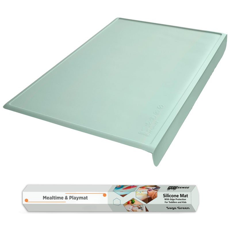 NEOZENSE Silicone Placemats for Toddlers & Kids with Angle-Protective Safety Edge â€“ Baby Placemats for Restaurants & Dining Table â€“ Non-Slip & BPA-Free Food Mat â€“ 1.5mm Thick, 18"x12", Sage Green - Image 1